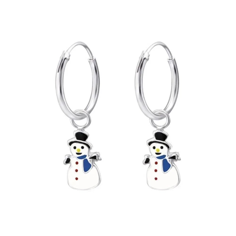 Children's Silver Hoops w/ Hanging epoxy Snowman